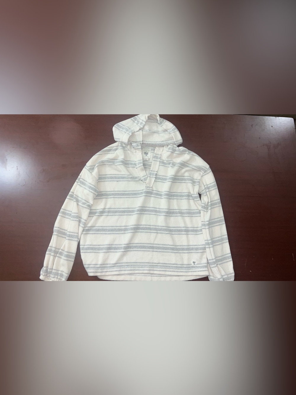 Billabong Men's Striped Hooded Pullover - Cream & Light Gray
